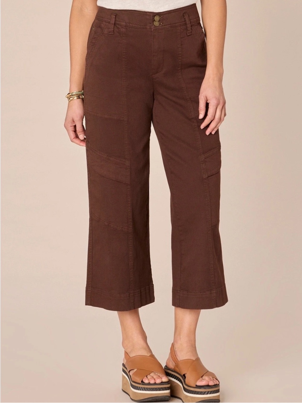 Democracy Women’s Ab solution Skyrise Wide Leg Crop Utility Pants in Brown 12